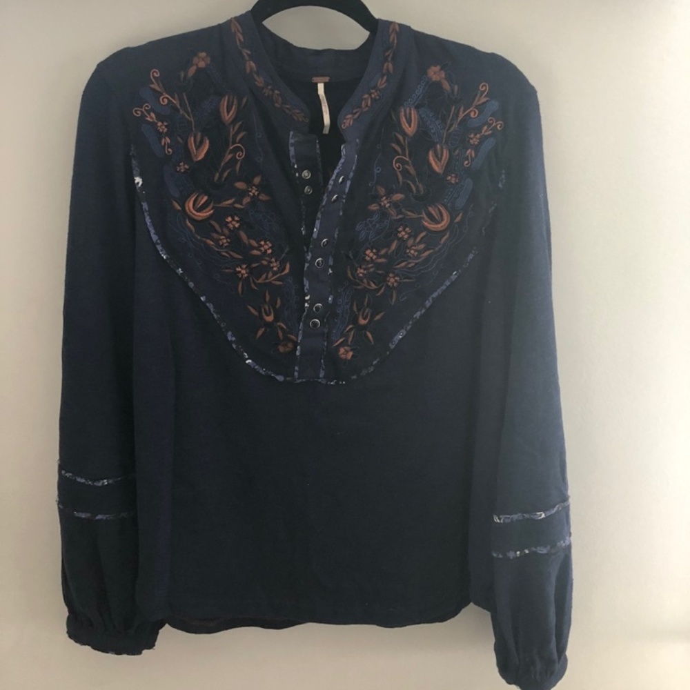 Free People Navy Top/Blouse - Large
